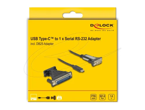 USB-C - RS-232 adapter FTDI chipset (9p D / 25p D)