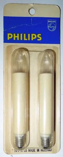 14V 3W E10 Philips geribbeld kaarsje met witte schacht 14,5x90 (per 2 stuks)