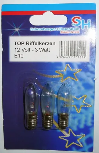 12V 3W E10 geribbeld kaarsje 13,5x45 (per 3 stuks)