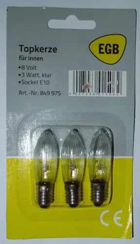 8V 3W E10 geribbeld kaarsje 13,5x45 (per 3 stuks)